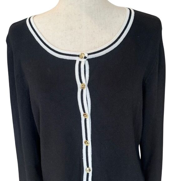 Women's Long Sleeve Cardigan Button-Up Black & White Size Large - Picture 2 of 9